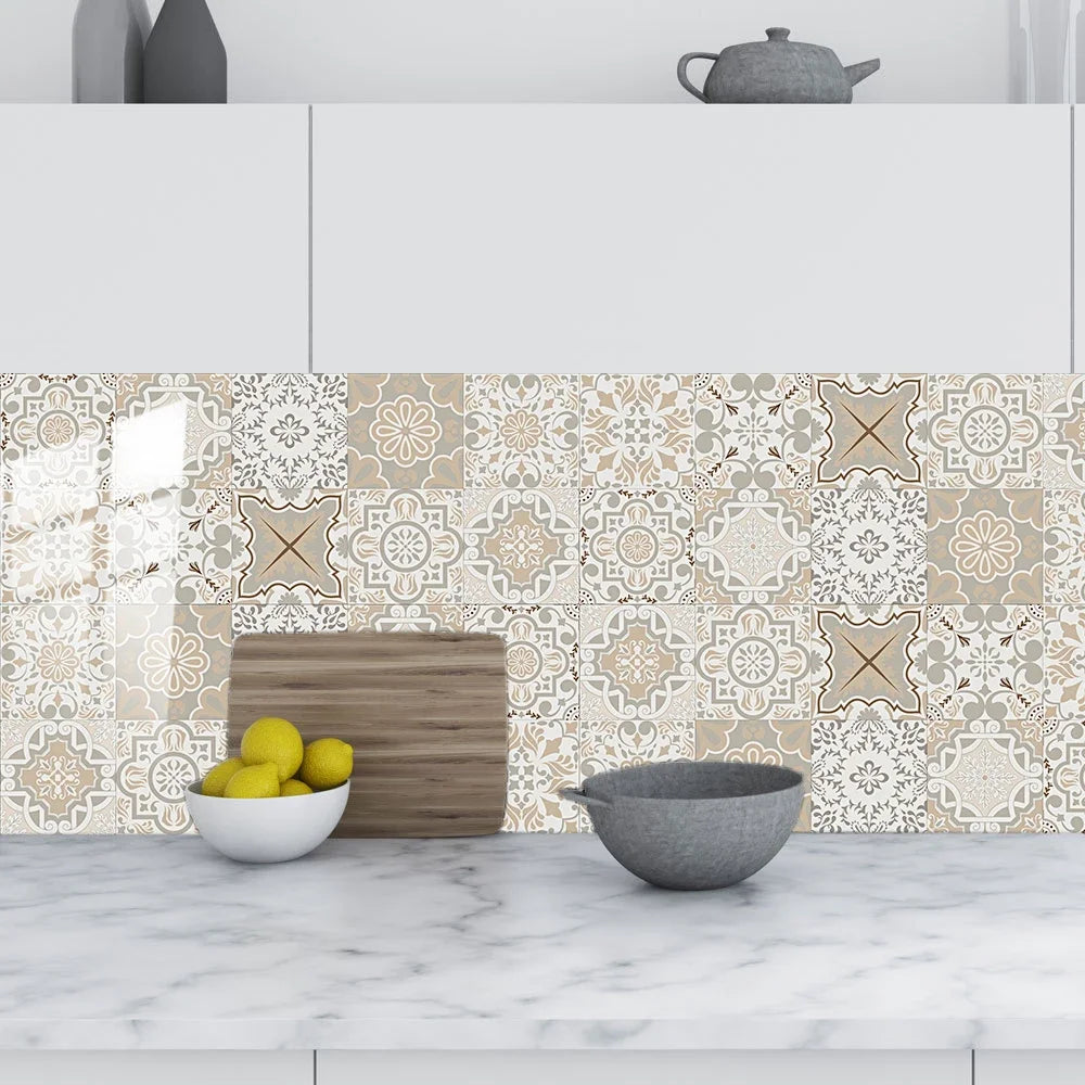 10pcs/set Portuguese Style Tiles Sticker Kitchen Backsplash Oil-proof Cupboard Washbasin Peel &amp; Stick Waterproof Art Wall Decals