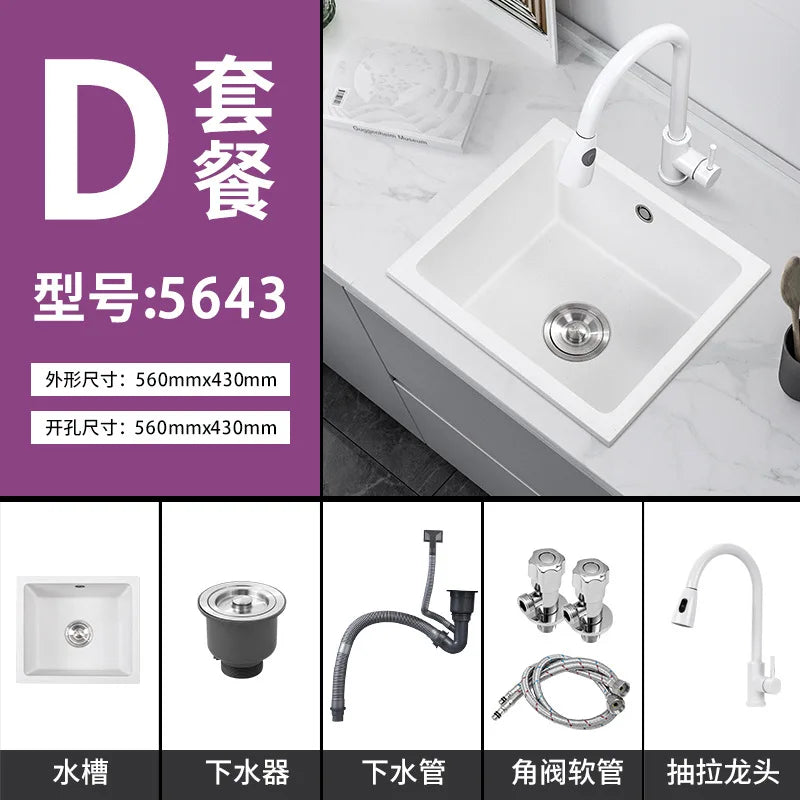 Bar counter square white quartz stone sink size single under counter kitchen vegetable basin - Daisan Mart