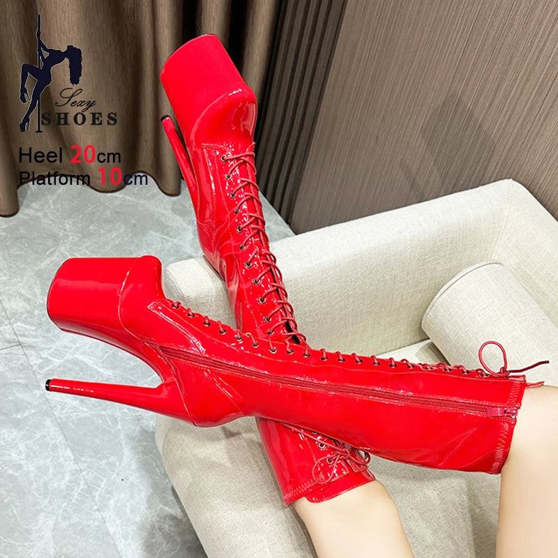 Sexy Red Boots 20CM Thick Sole - Sexy Catwalk Shoes