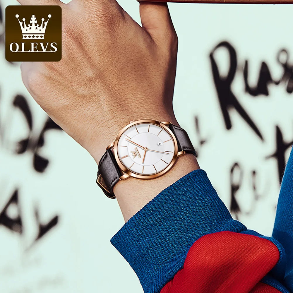 Đồng hồ nam OLEVS siêu mỏng 6.5mm dây da thời trang