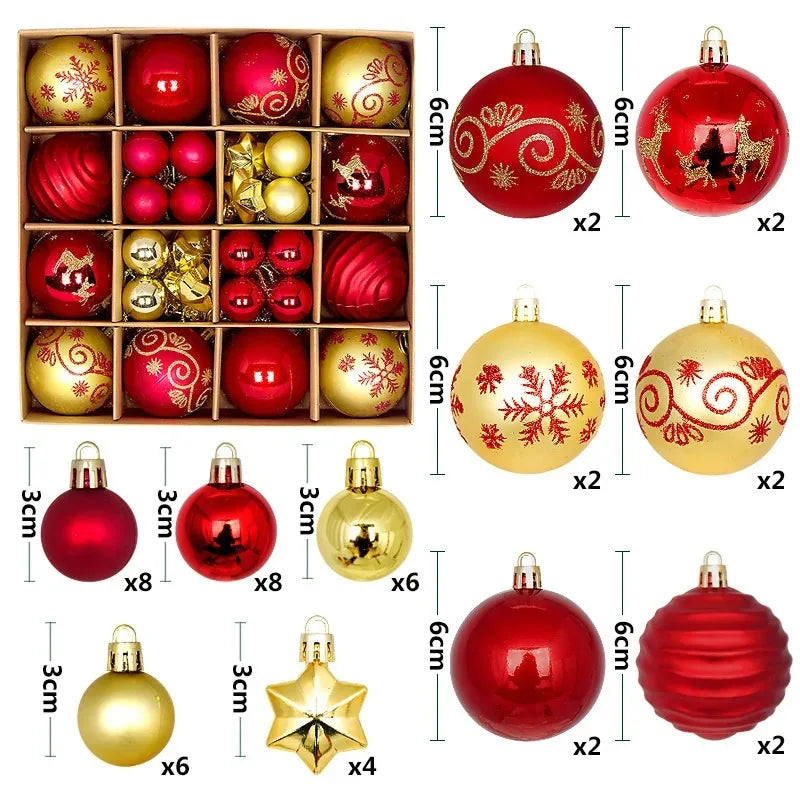 Christmas Balls for Tree Decoration 44 Pieces 3/6CM
