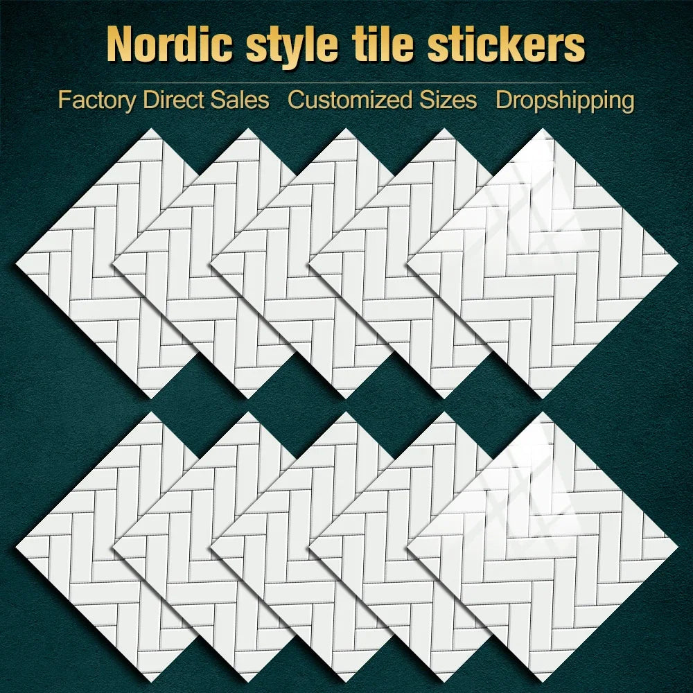 10pcs/set White Gray Brick Tiles Sticker Kitchen Backsplash Oil-proof Cupboard Washbasin Peel &amp; Stick Waterproof Art Wallpaper