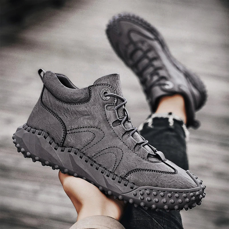 Men's Vintage Handmade Leather High-Top Lace-Up Retro Shoes