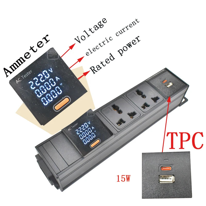 Ổ Cắm PDU Đa Năng 10A Có Đo Điện Áp & USB TPC