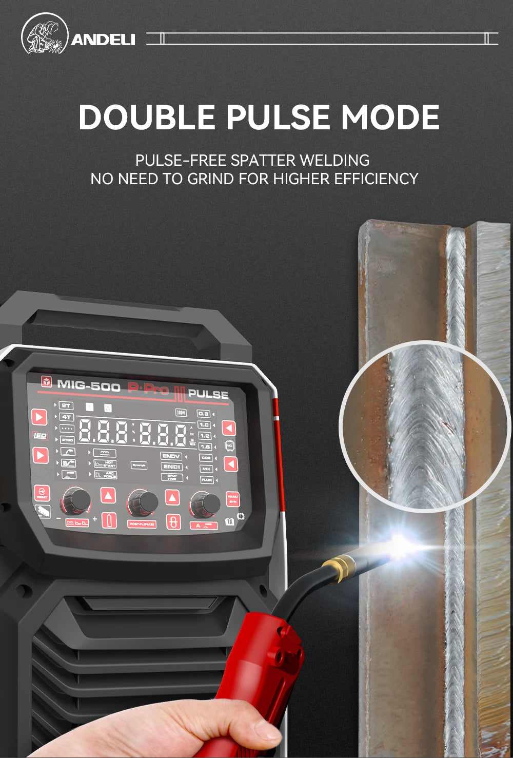 ANDELI MIG Welding Machine with Double Pulse Lift TIG MMA 3 in 1 Industrial MIG Welder with Wire Feeder - Daisan Mart
