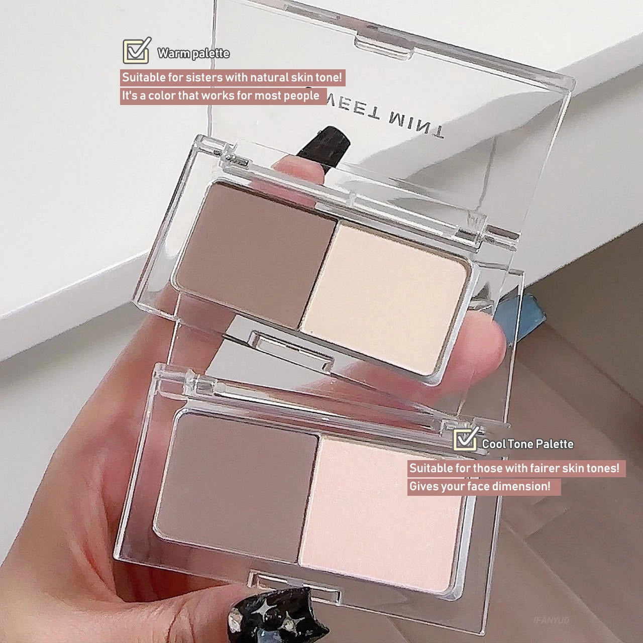 Two Colors Grey Nose Shadow Powder Matte Highlighting Contouring Platter Cheek Side V Face Matte Sculpting 2 in 1 Makeup Palette