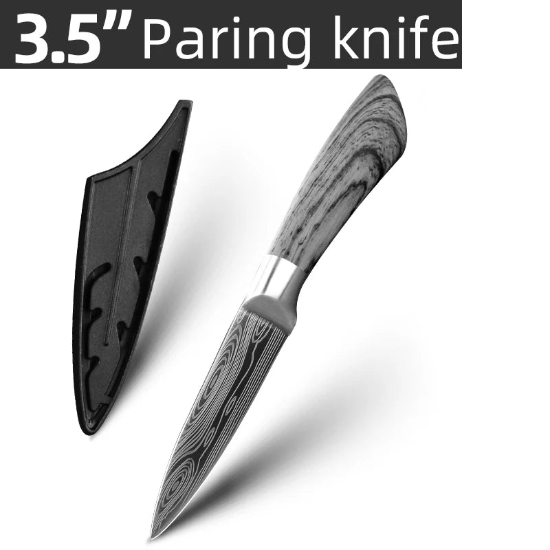 Bộ Dao Bếp Nhật Santoku 7Cr17 440C Vân Damascus