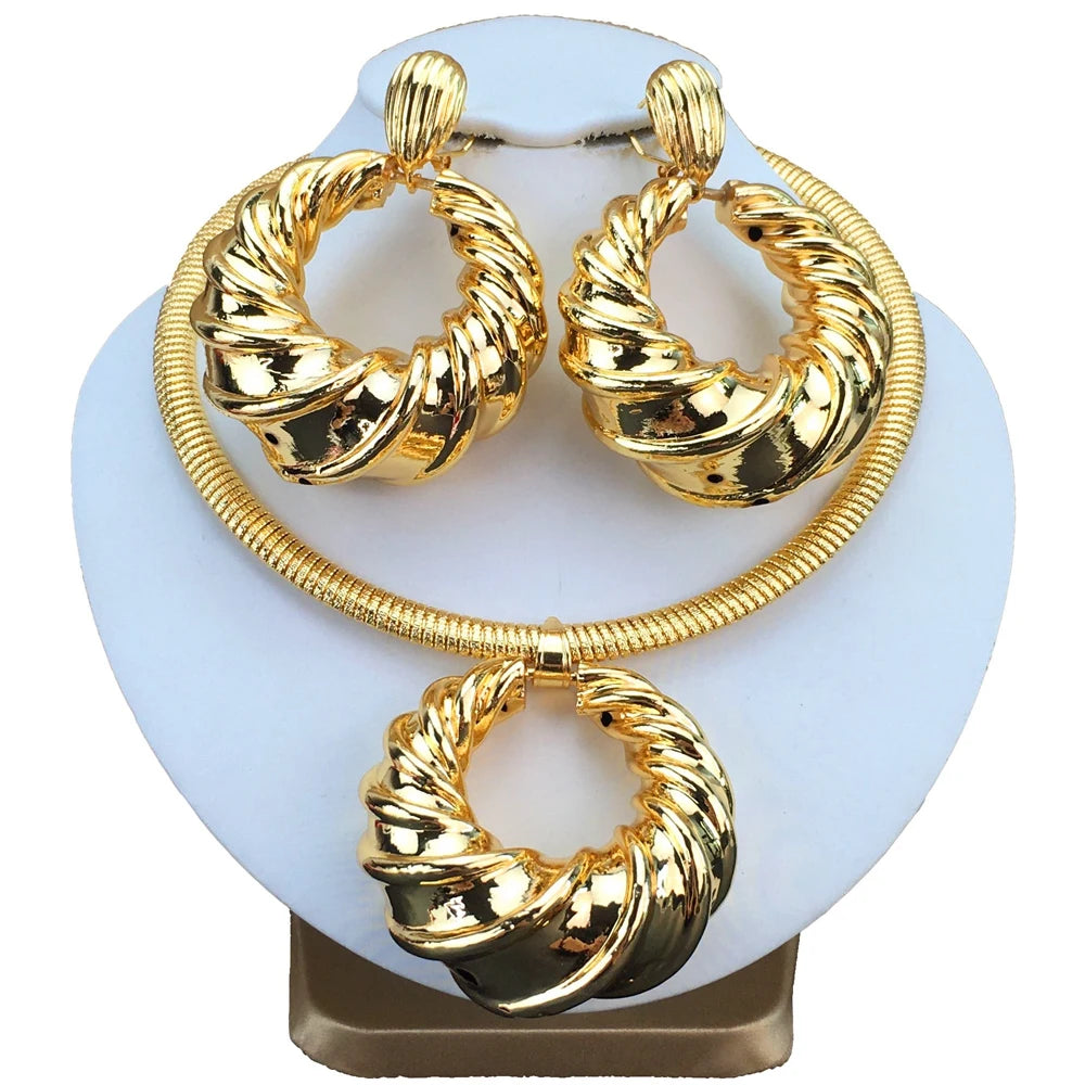Dubai Gold Jewelry Set Neck, Earrings - Wedding Party FHK16778
