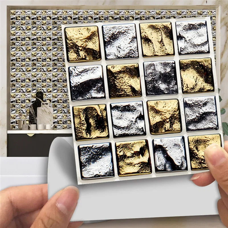 10pcs/set Marble Mosaic Tiles Wall Sticker Transfers Flat Covers for Kitchen Bathroom Stitching Stickers Self-adhesive Removable