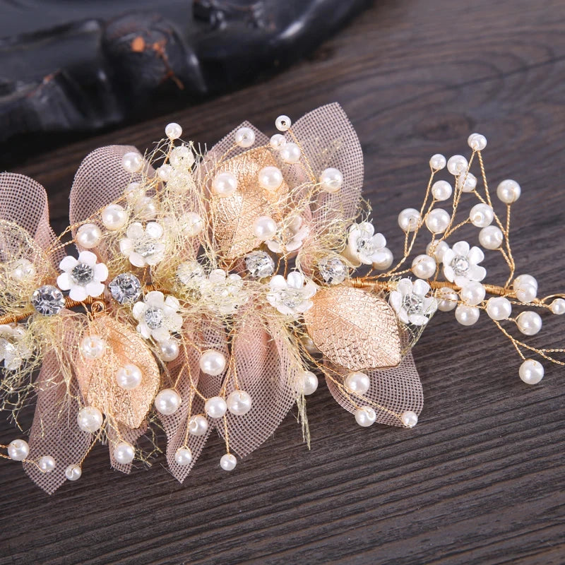 Trendy Handmade Gold Pearl Wedding Flower Hair Clip