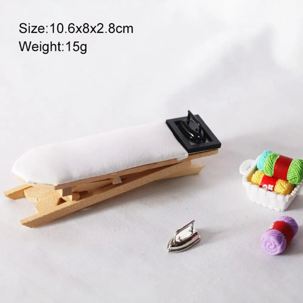 Simulated Dollhouse Miniature Wooden Ironing Board Table Metal Resin Dollhouse Miniature Furniture