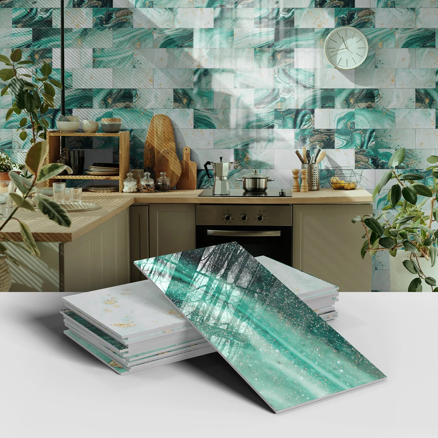 Set of 16 Waterproof Stone Pattern Foam Wall Stickers for Kitchen