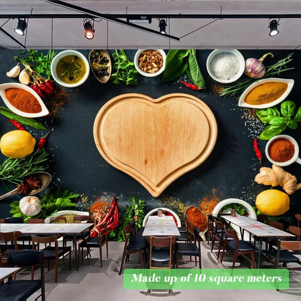 Custom Size Mural Wallpaper 3D Grilled Steak Pizza Shop Donuts Wall Painting Restaurant Cafe Modern Kitchen Spices Wall Papers