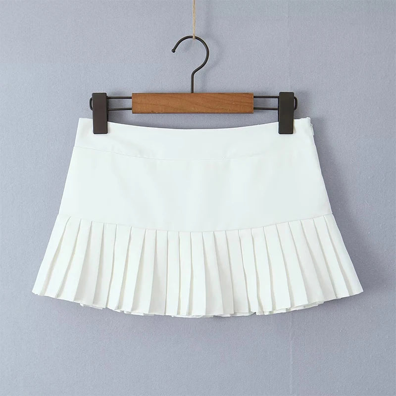 YENKYE Y2K Cool Girl Sexy Low Waist Pleated Mini Skirt Women Side Zipper Black White Gray Summer Skirts - Daisan Mart