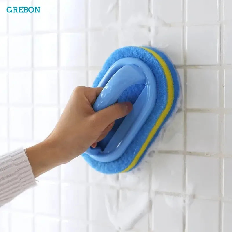 Tile Wall Sponge Cleaning Brush Bathroom Mold-resistant Long Handle Sponge Scrubber Kitchen Stove Pot Pan Dish Washing Brush