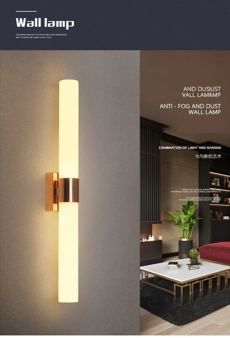 Modern Gold Tube LED Wall Lamp for Living Room Decoration