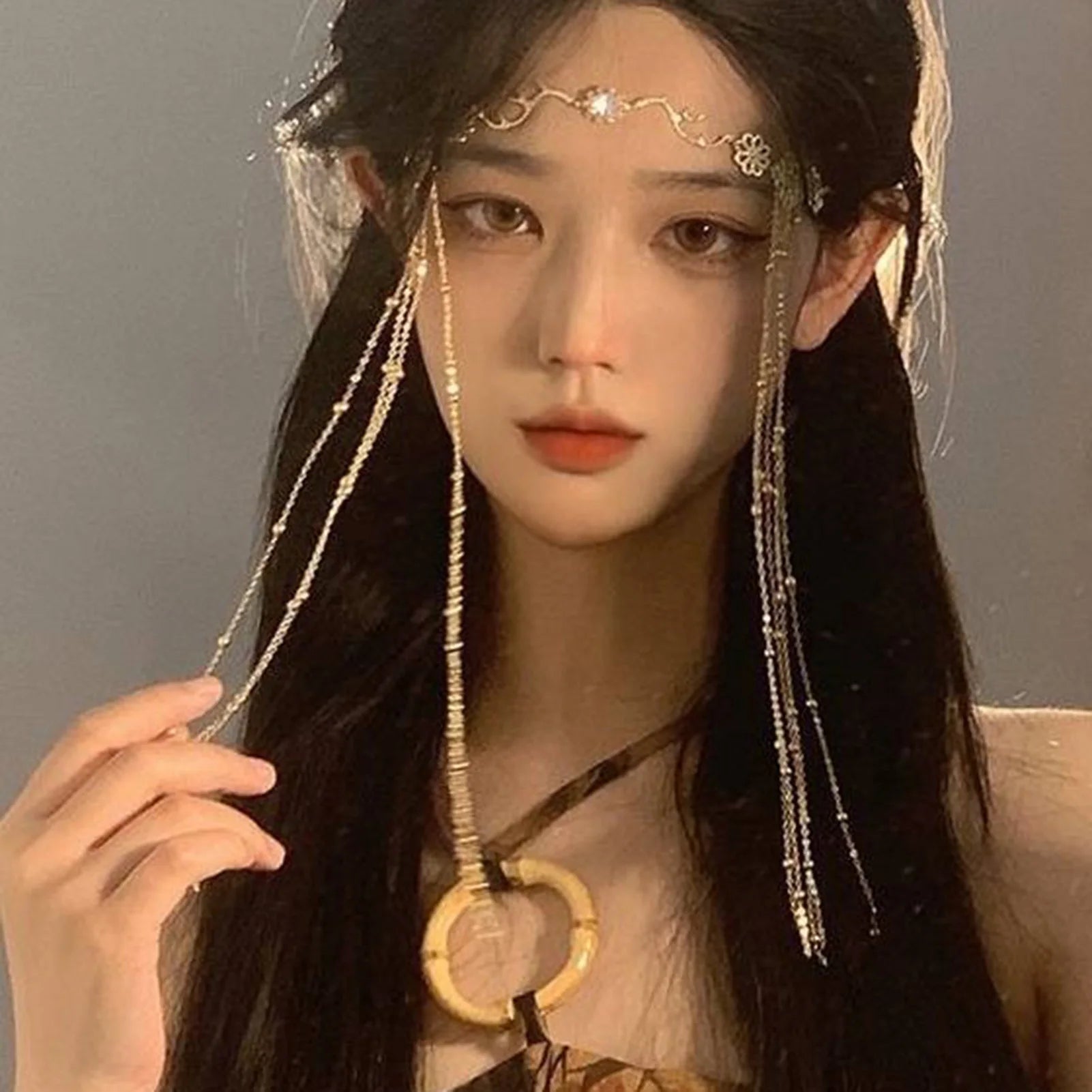 Trâm Cài Tóc Nữ Đá Đỏ Sang Trọng Hoa Rủ Quyến Rũ