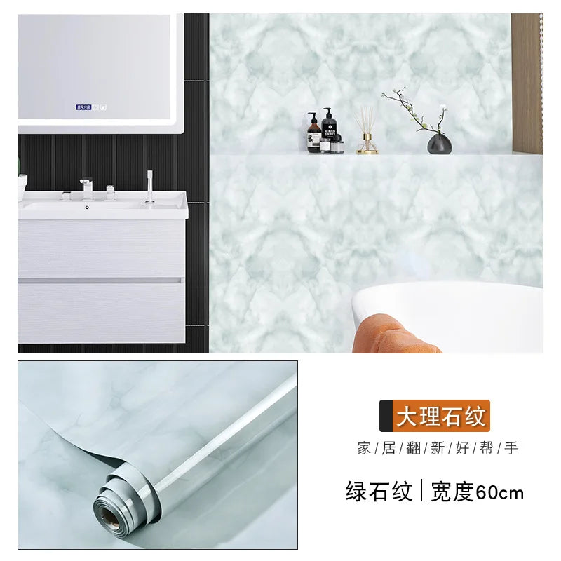 60cm Marble Vinyl Film Self Adhesive Wallpaper Bathroom Kitchen Cupboard Countertops Contact Paper PVC Waterproof Wall Stickers