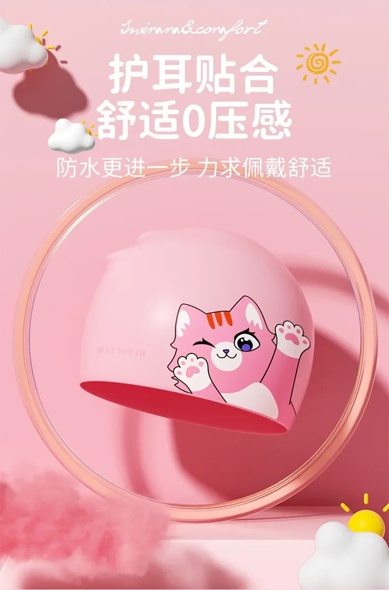 Mũ Bơi Trẻ Em Hoạt Hình Chống Nước Bảo Vệ Tai