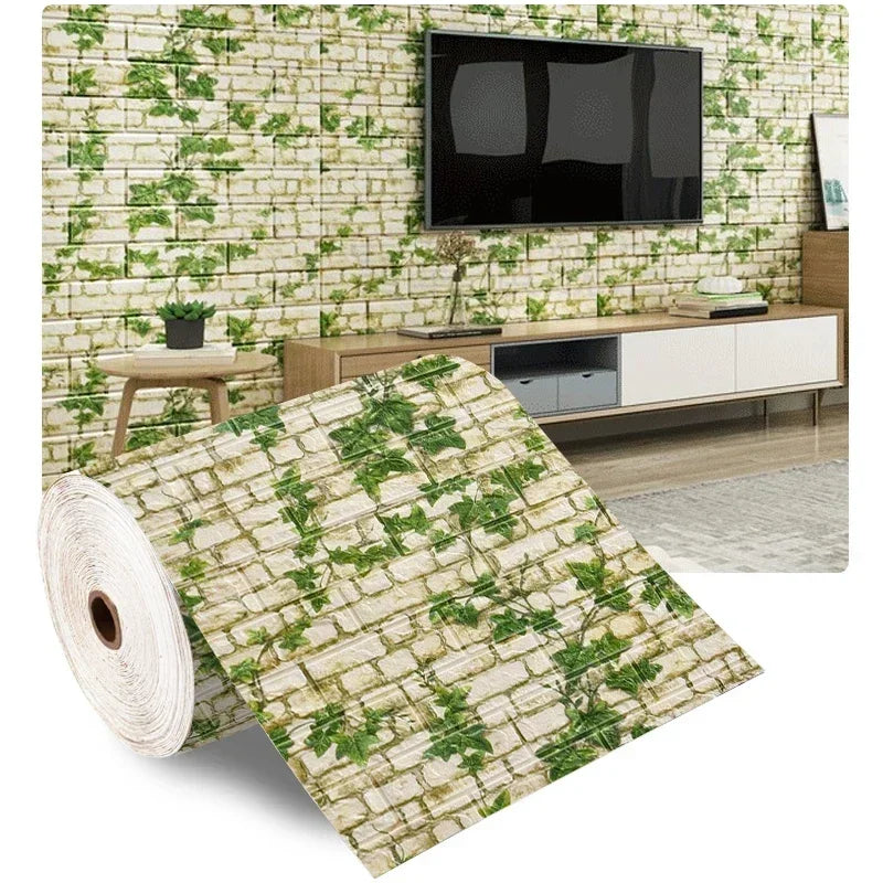 1m 3D Faux Brick Wall Stickers Diy Decorative Self-Adhesive Waterproof Wallpaper Children'S Room Bedroom Kitchen Home Decoration