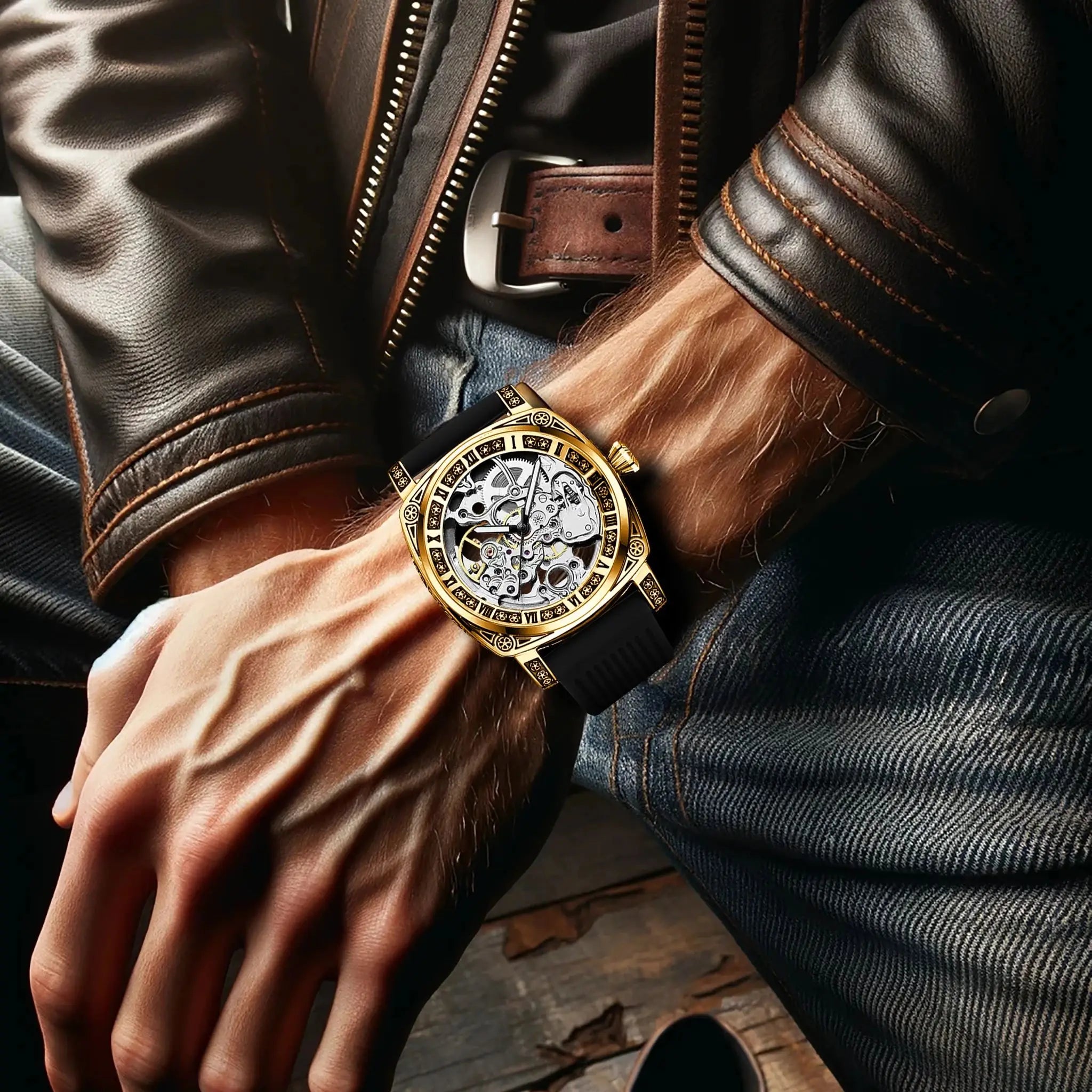 Đồng hồ cơ nam điêu khắc tự động sang trọng