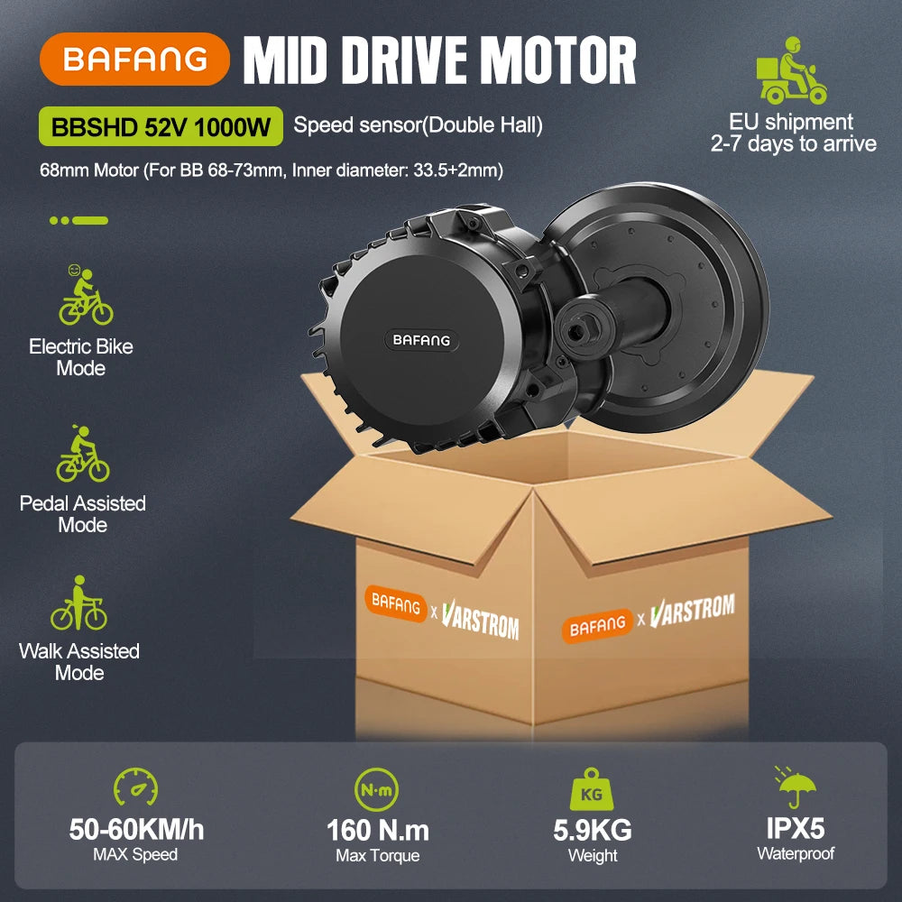 BAFANG BBS02B BBSHD BBS03 BBS01B 1000W 750W 500W 250W 中置馬達 電動自行車改裝 E-Bike 馬達 52V 48V 36V 8Fun