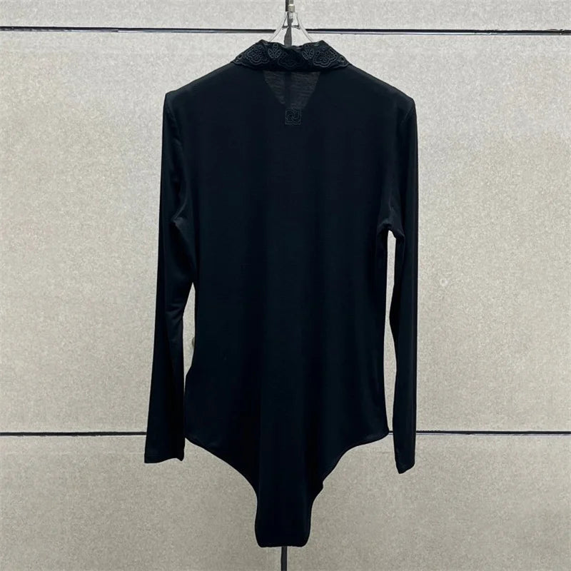Women's bodysuit New elastic slim fit lapel long sleeved top for autumn 2025 floral embroidery women's corset y2k women's bodys