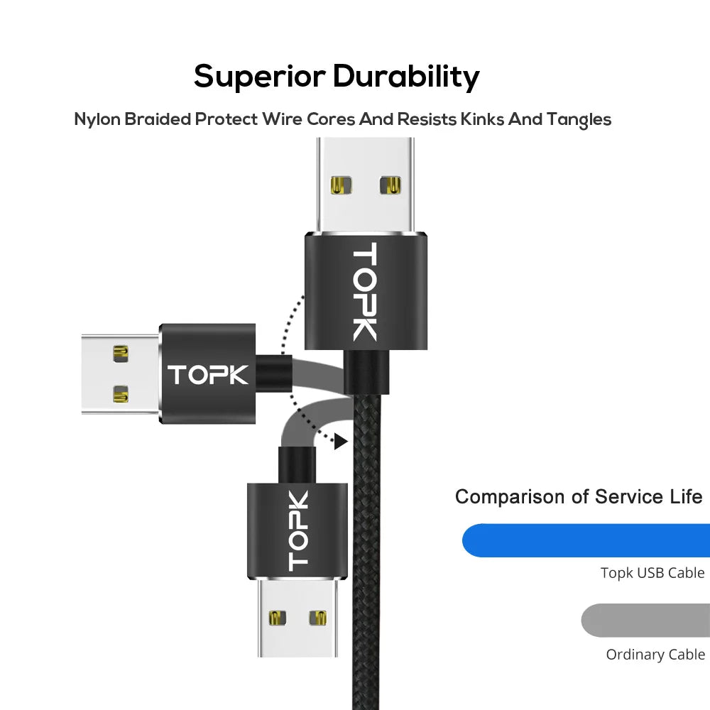 TOPK 3in1 Magnetic Anti-Tangle 360 ​​Degree Charging Cable