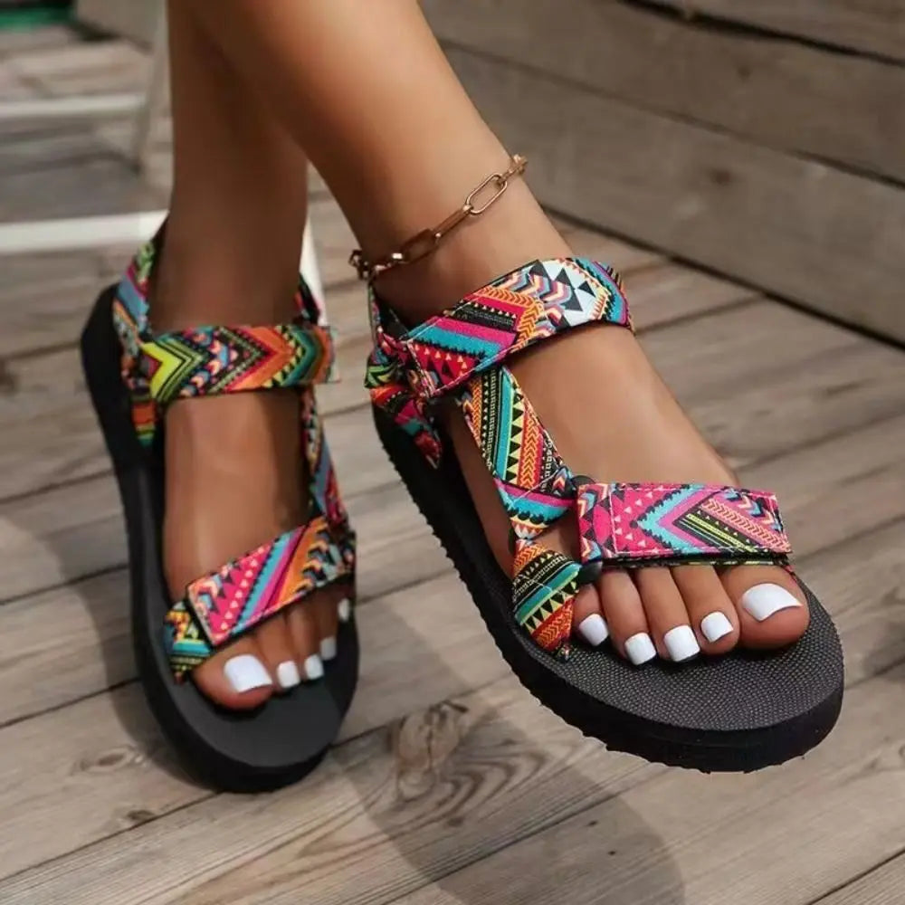 Sandal Nữ Dẹt Cỡ Lớn Đế Bằng Bohemian Chống Trượt