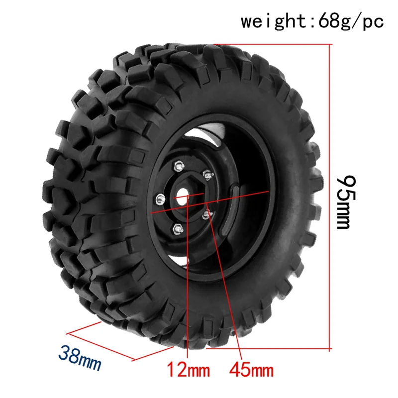 A98I-4Pcs 95Mm 1.9 Beadlock Wheel Rim Tire Set For 1/10 RC Crawler Car Traxxas TRX4 RC4WD D90 Axial SCX10 II III Redcat MST - Daisan Mart