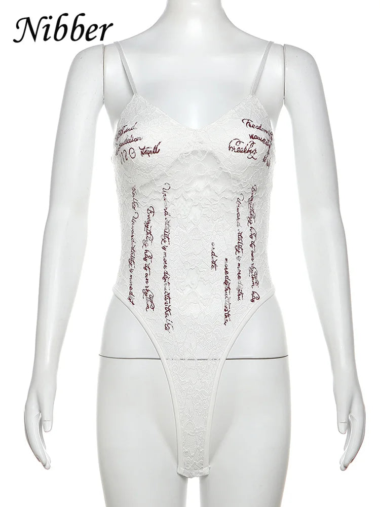 Nibber Patchwork Woman Bodysuit Sling Off Sleeves Skinny Backless Personality Chick Versatile Atmosphere Fashionable Outfits