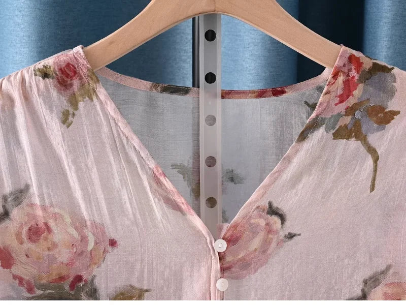 Áo Nữ Vintage V Cổ Hoa Hồng Pháp 2025