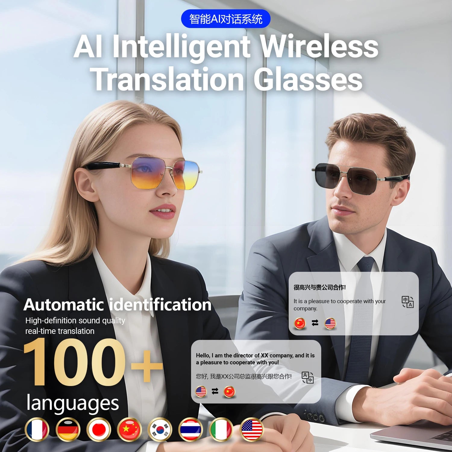 LIGE Ai Smart Bluetooth Glasses 100+Languages ​​Translation Real-time Q&amp;A BT5.4 Music UV Protection Smart Sunglasses for Men Women