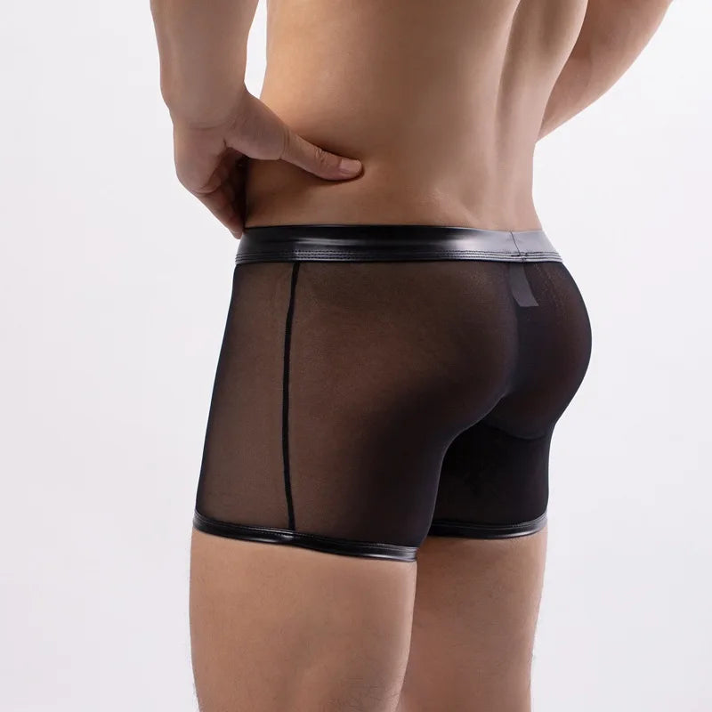 Quần Lót Nam Lưới Trong Suốt Da Giả Tháo Rời