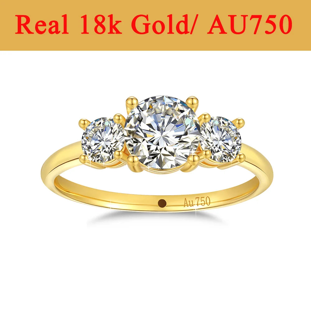 18K Gold Ring for Women with 3 High-Quality Moissanite Diamonds