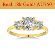 Nhẫn Vàng 18K Nữ 3 Kim Cương Moissanite Cao Cấp