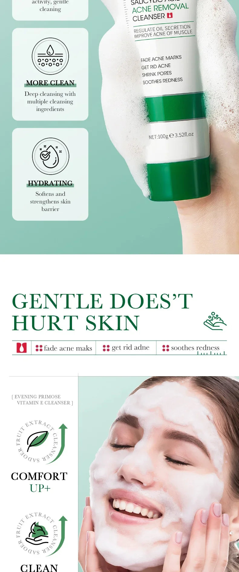 BIOAQUA Salicylic Acid Facial Cleanser Acne Treatment Moisturizing Oil Control skincare Face Wash Foam Face Cleanser Skin Care