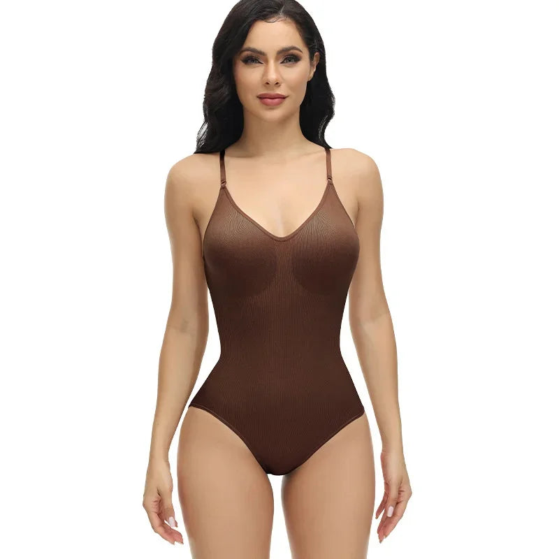 Compression Bodysuit V-neck Slim Straps Ultra-thin Open Back
