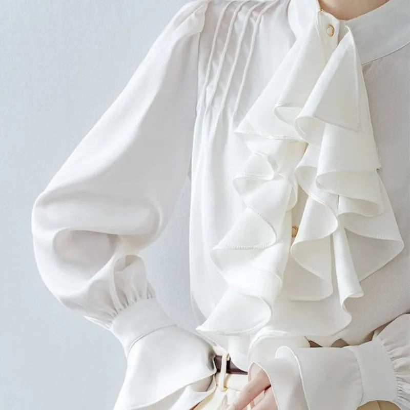 Office Lady Shirts for Women White Elegant Clothing All-match Fashion Korean Style High Street Chic Long Sleeve Spring Autumn - Daisan Mart