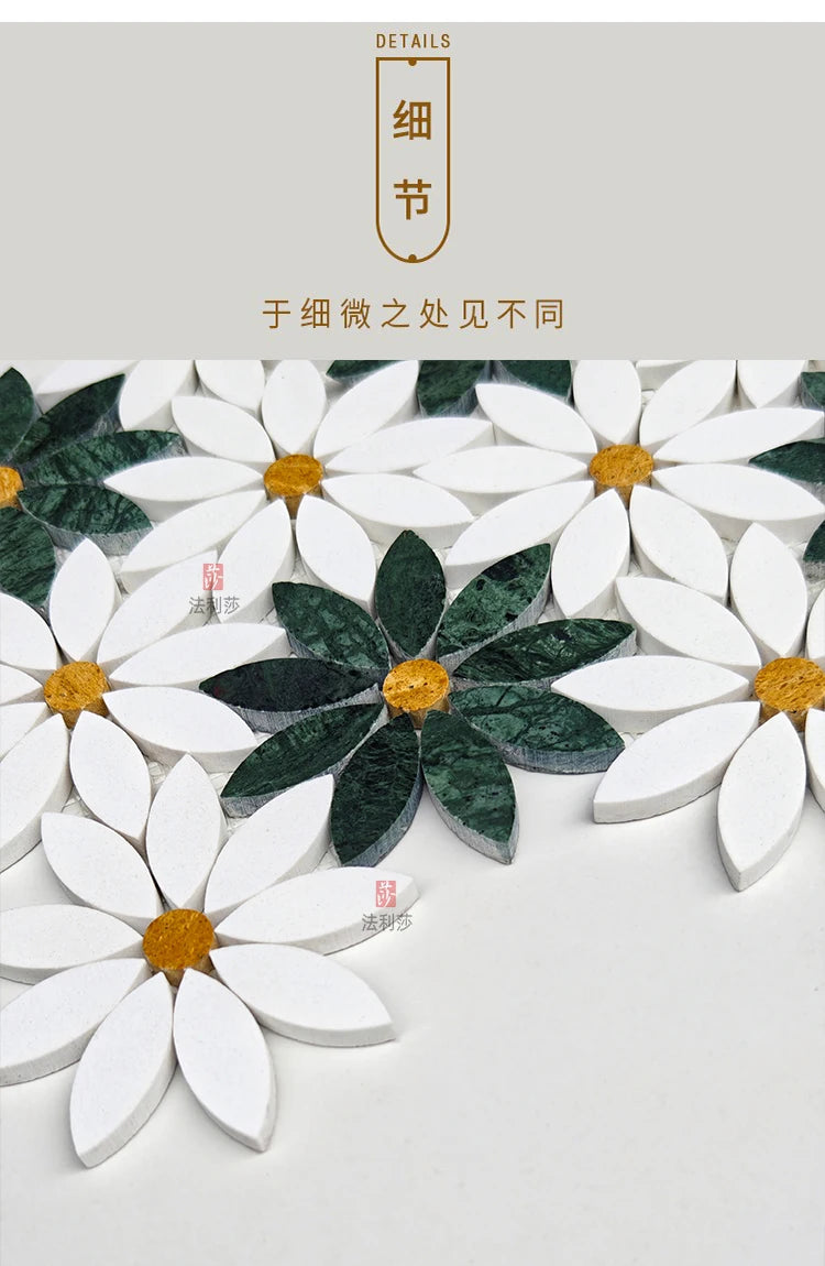 Building materials marble white-green stone mosaic sunflower toilet balcony residential hotel floor decoration background wall - Daisan Mart