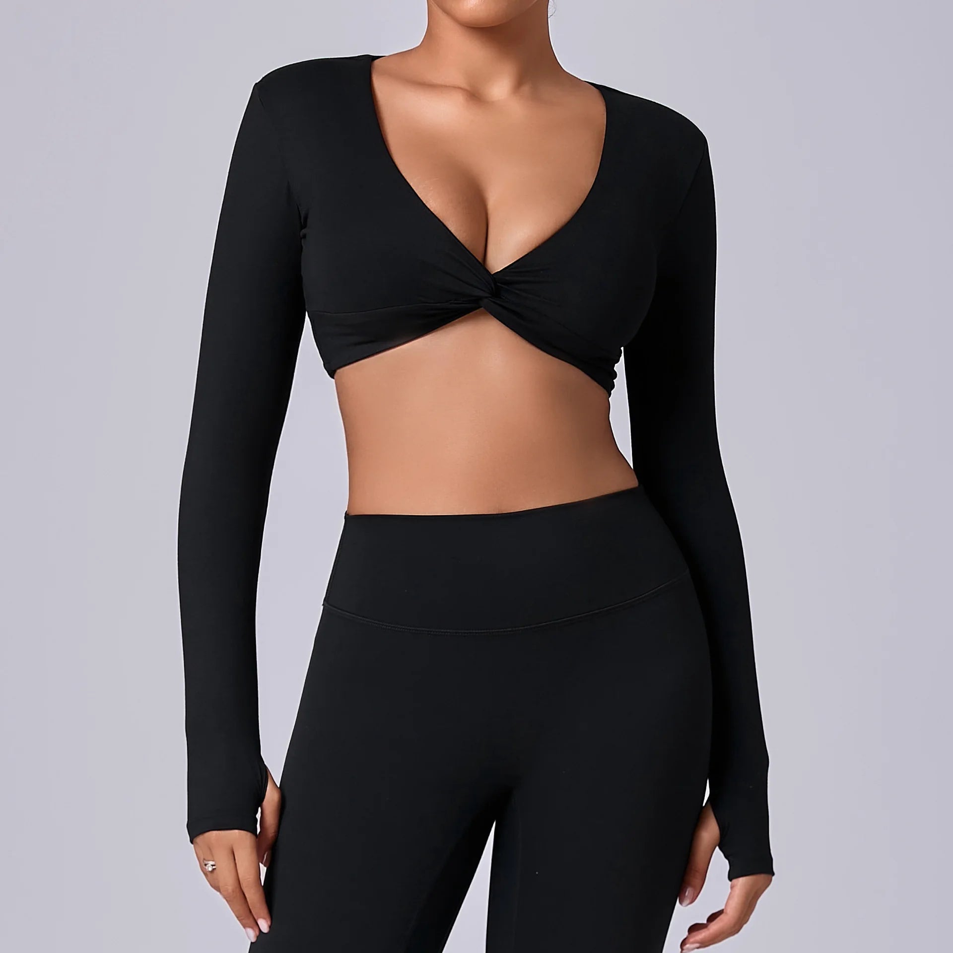 Crop Top Tập Nữ Dài Tay Lỗ Ngón Thể Thao Năng Động - Daisan Mart