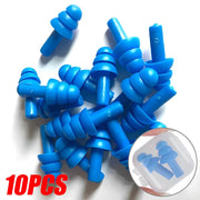10 nút tai màu xanh dương, dạng xoắn ốc, có hộp đựng nhựa trong suốt.