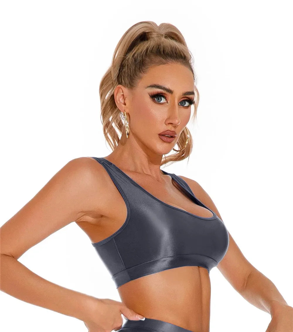 Women's Sexy Crop Top Bodycon Sports U-Neck