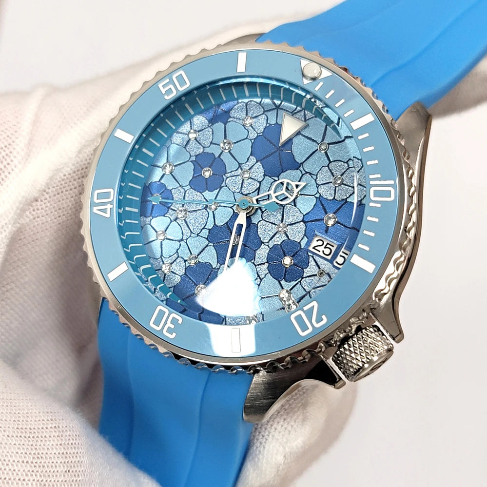 Đồng Hồ Cơ 41.5mm Mặt Xanh Vân, Máy Nhật NH35