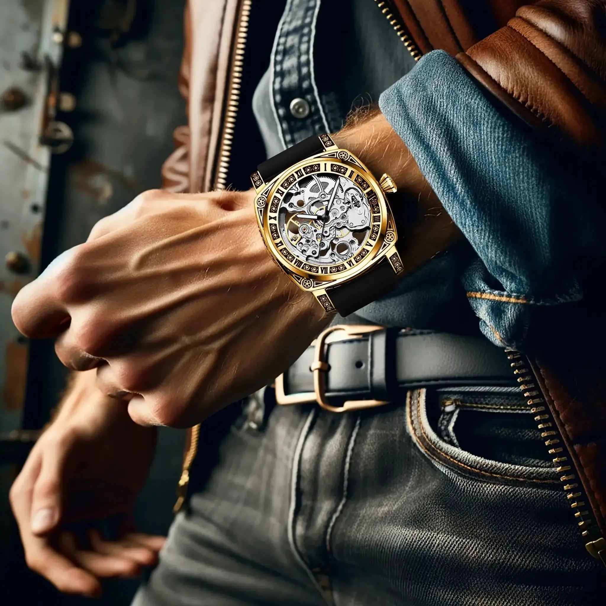 Đồng hồ cơ nam điêu khắc tự động sang trọng