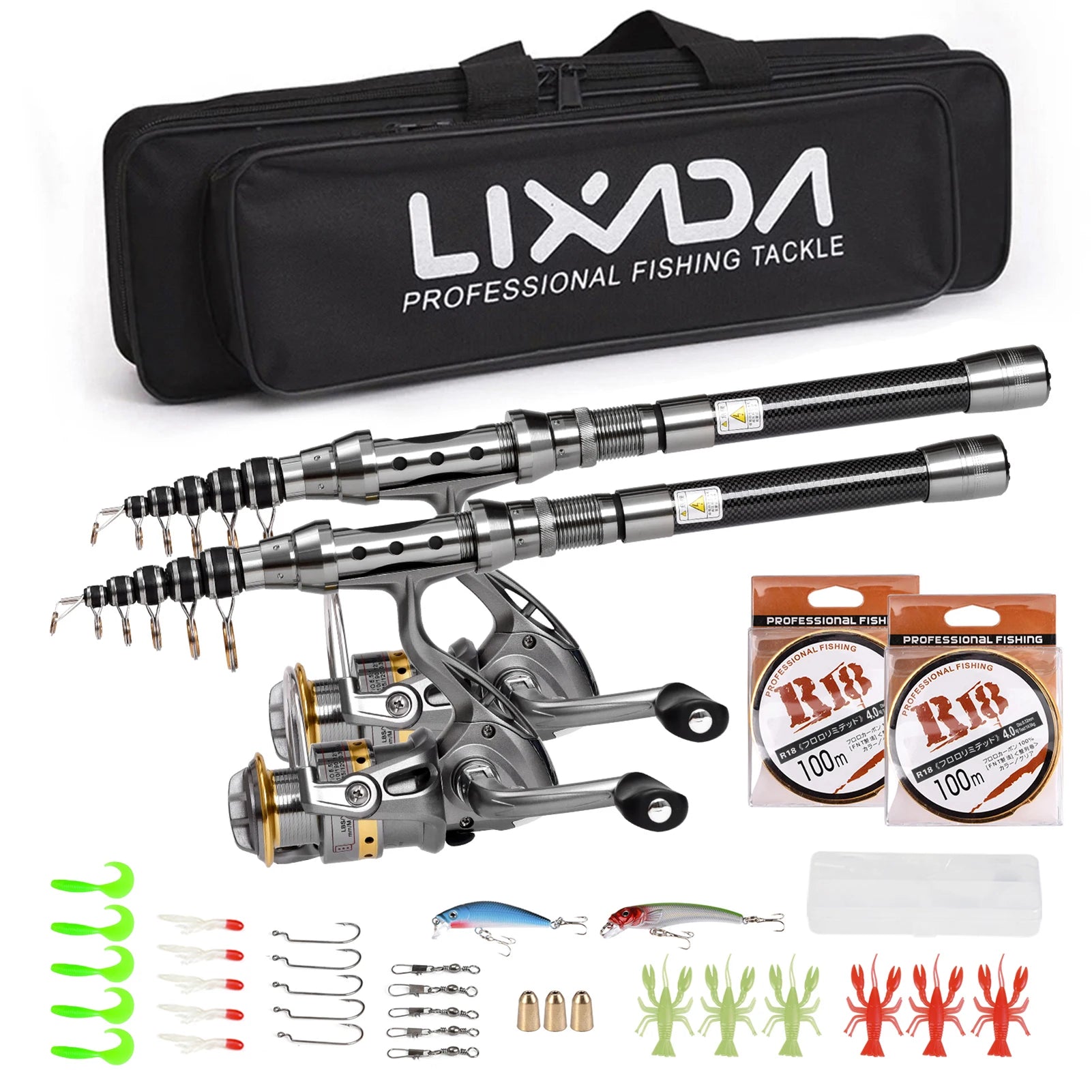 Bộ Cần Câu 2 Cây Carbon Gọn Nhẹ Kèm Máy Câu