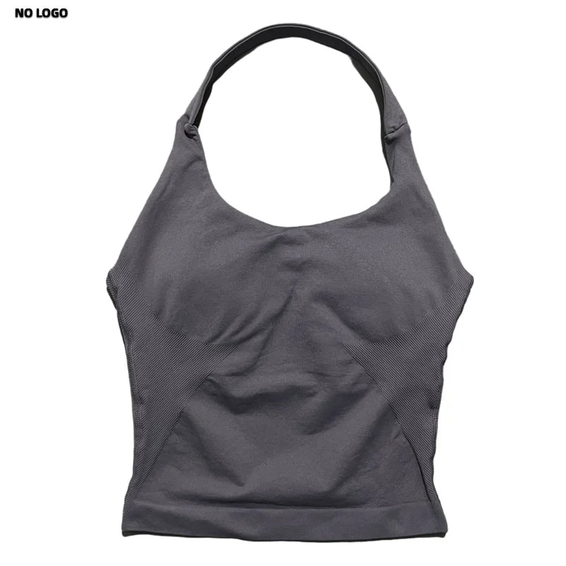 No Logo Women Halter Top Longline Strappy Tank Padded Yoga Clothing Fitness Running Activewear Gym Workout Tops - Daisan Mart