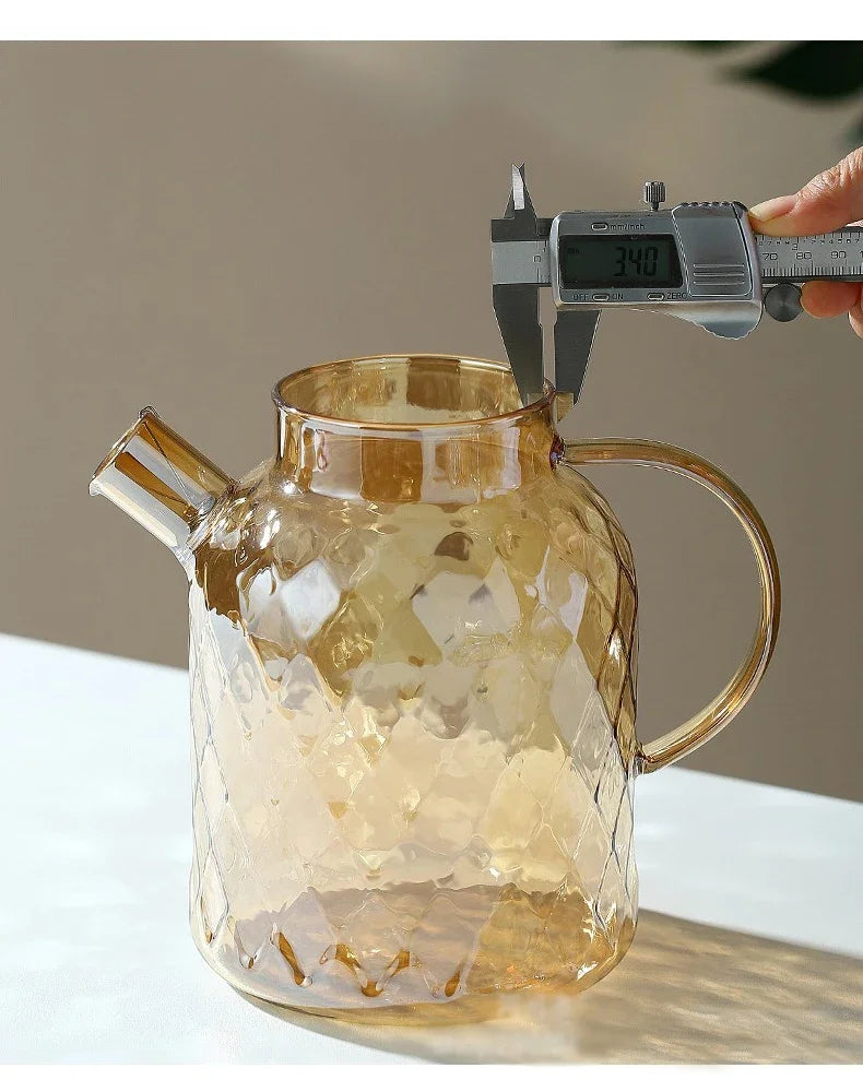 1/1.8L Tea Pot  High Borosilicate Glass Cold Water Kettle with Lid and Filter Amber Heat Resistant Tea Maker for Blooming Tea