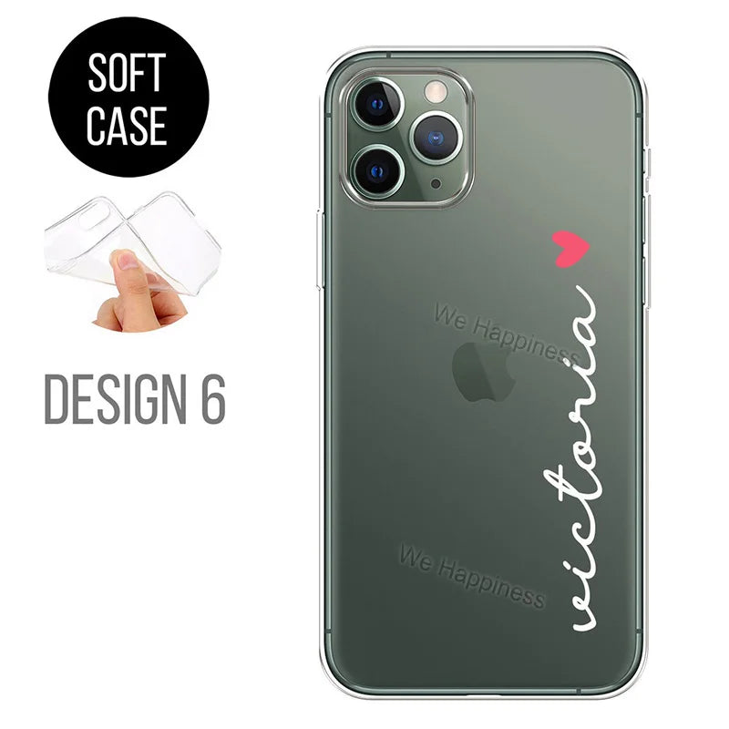 Personalised Phone case hearts custom name initials phone TPU cover For iPhone 15 13 11 12 14 Pro Max mini Plus 7 8 X Xs max Xr - Daisan Mart