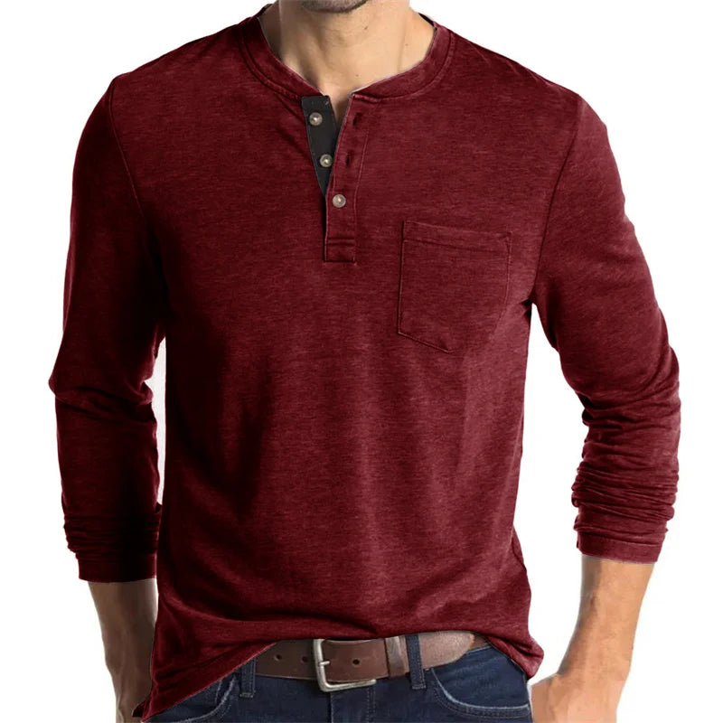 Men's Fashionable Elastic Round Neck Long Sleeve T-Shirt